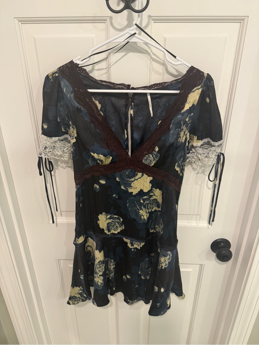 Free People Navy Floral Mini Dress with Yellow Roses